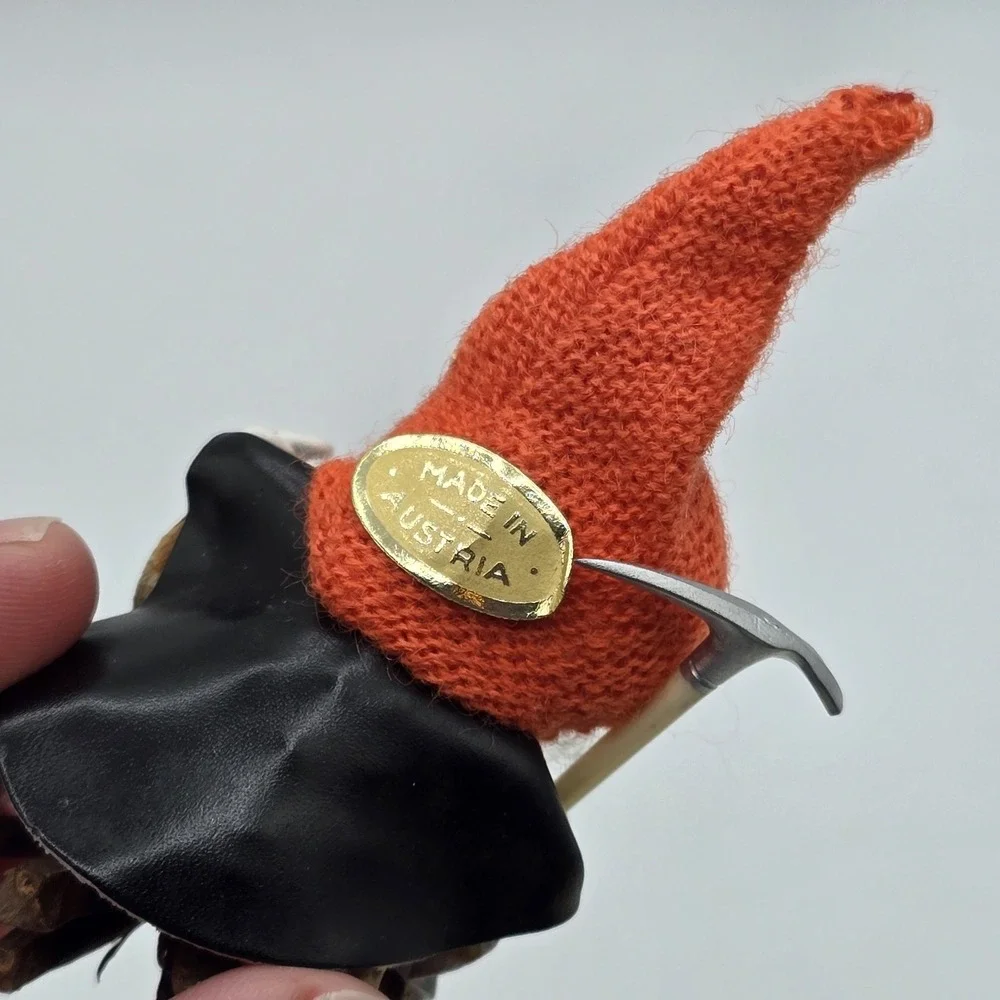 Vtg 1950s Austria Pine Cone Elf Ornament Knit Hat Gnome Pixie Mid Century Kitsch